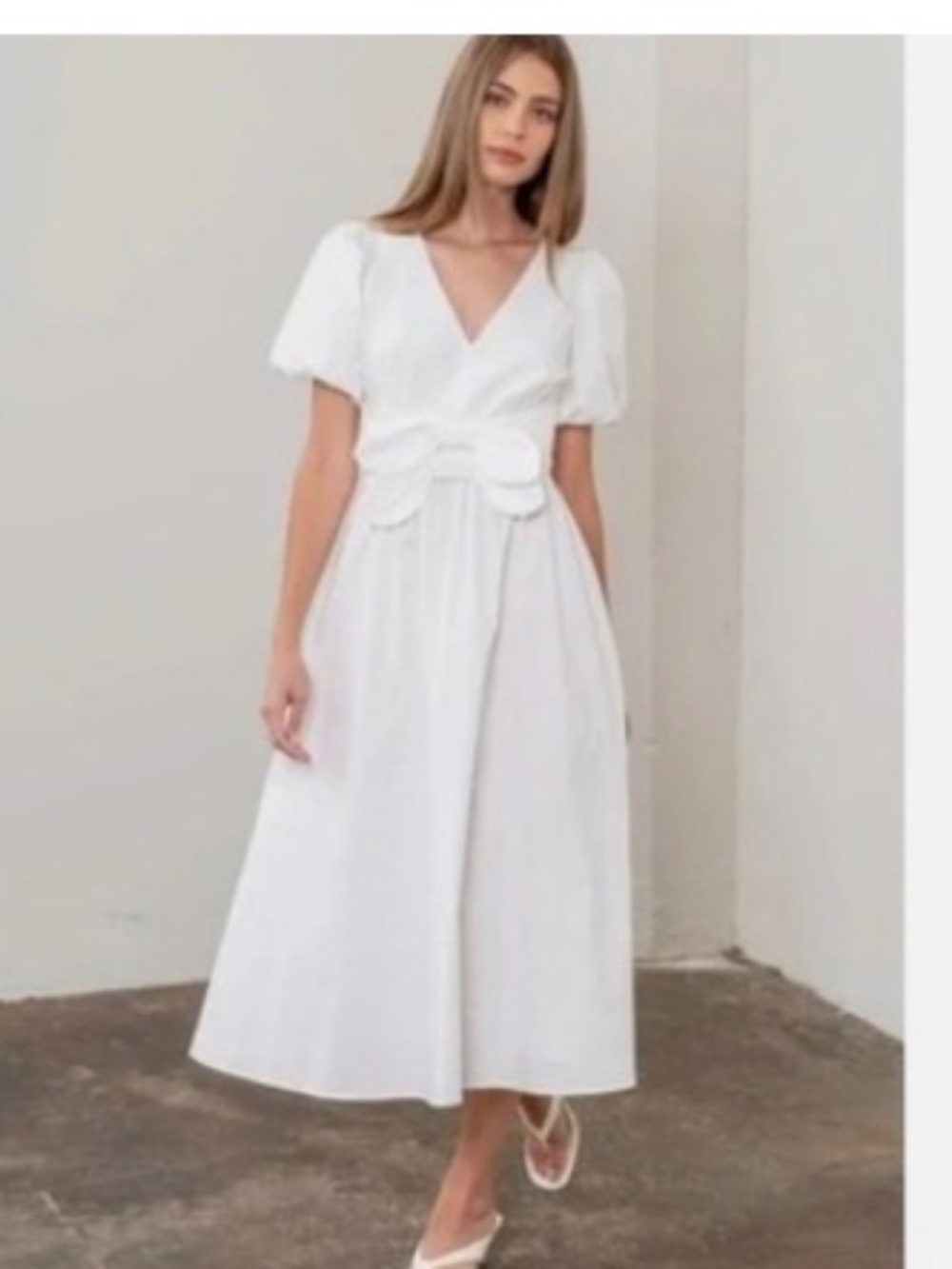 SOLD NWT Moon River White Poplin Bow Puff-Sleeve Dress Size Large
